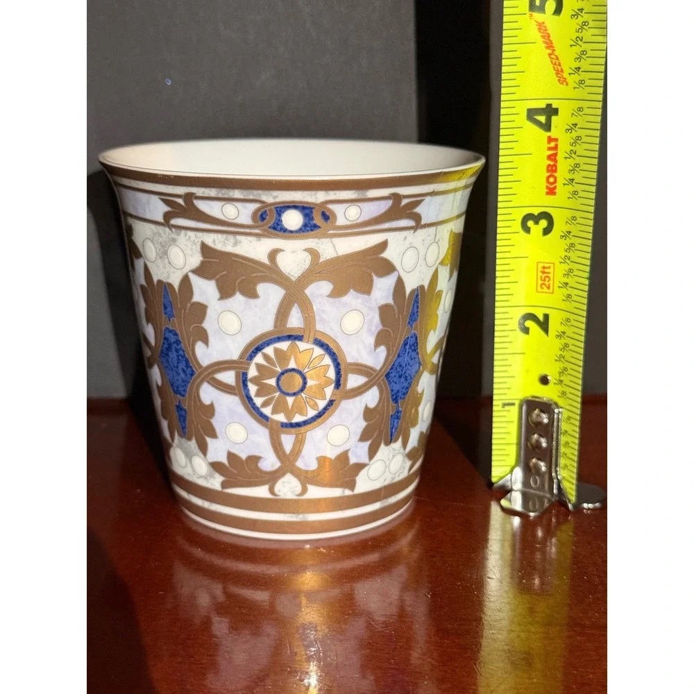 Mikasa Chalfonte FX104 Bone China Planter Cachepot Gold Cobalt Blue Japan 4in